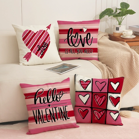 Valentinstag Herz Kissenhülle Leinenmischung Quadratische Kissenbezug Liebe Druck Für Sofa Heimdekoration Romantisch