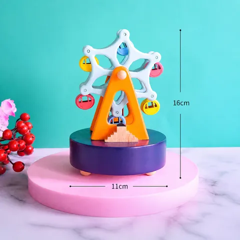 Hand Painted Wooden Ferris Wheel Music Box Mechanical Wind Up Beech Wood Miniature Tabletop Decor Gift For Kids Women