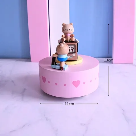 Beech Wood Mechanical Rotating Cartoon Ice Cream Truck Music Box For Girls Birthday Gift Home Decoration Accents