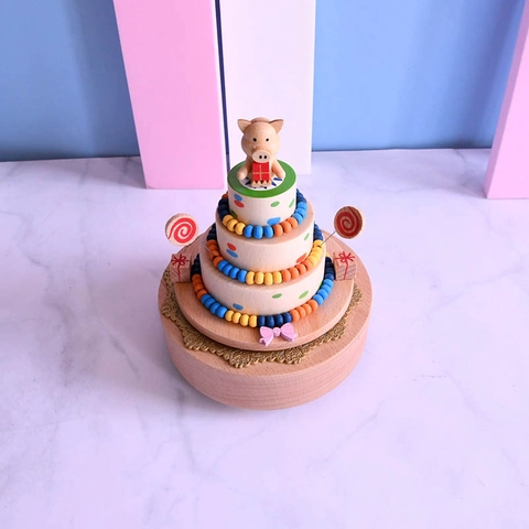 Vintage Hand Painted Wooden Mechanical Music Box Wind Up Birthday Cake Ferris Wheel Design Desktop Decor Gift For Kids Women