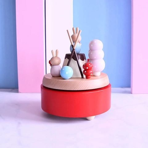 Handmade Wooden Music Box Dessert Party Theme Wood Wind-up Musical Box Desktop Ornament Gift For Kids Women Home Decor