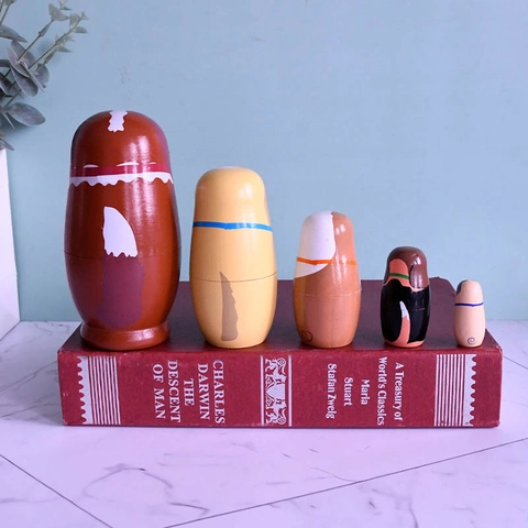 Wooden Russian Nesting Dolls Matryoshka Hand Painted Dog Theme Animals Figurine Home Decoration Handicraft Gift