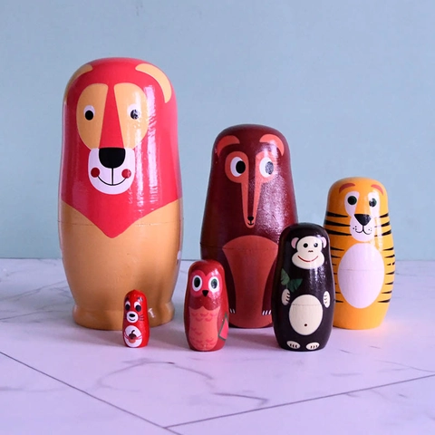 Russische Nestpoppen Hout Matroesjka Dierentuin Thema Handbeschilderd Decoratief Speelgoed Cadeau Kind Huis Decoratie