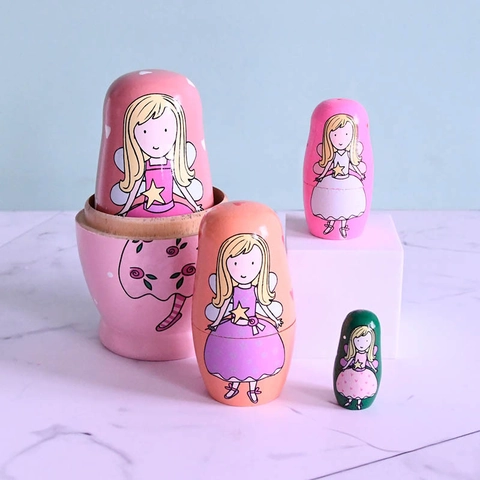Muñecas Rusas Madera Pintadas A Mano Rosa Hada Princesa Matrioska Multicapa Decoración De Escritorio Regalo Lindo Niñas