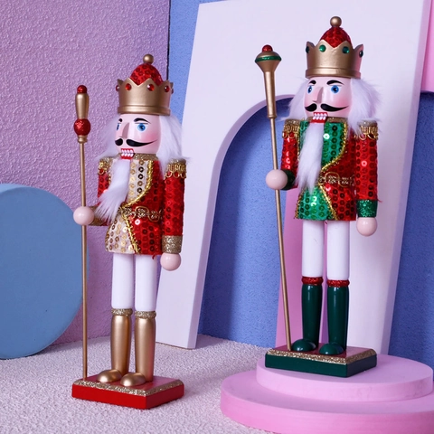 Schiaccianoci Re Soldato in Legno Con Paillettes Dipinto a Mano Ornamento di Natale per la Decorazione della Tavola di Casa