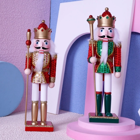 Schiaccianoci Re Soldato in Legno Con Paillettes Dipinto a Mano Ornamento di Natale per la Decorazione della Tavola di Casa