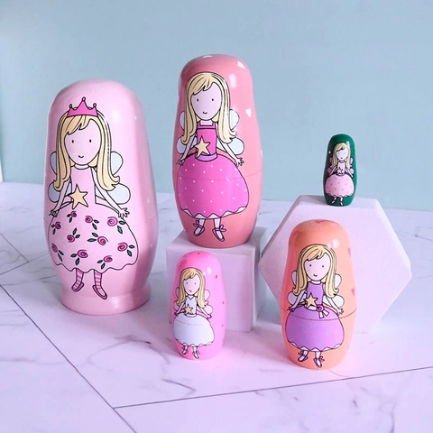 Muñecas Rusas Madera Pintadas A Mano Rosa Hada Princesa Matrioska Multicapa Decoración De Escritorio Regalo Lindo Niñas