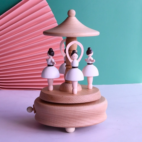 Boîte À Musique En Bois De Hêtre Ballerine Rotative Mécanique À Remontoir Décoration De Bureau Cadeau