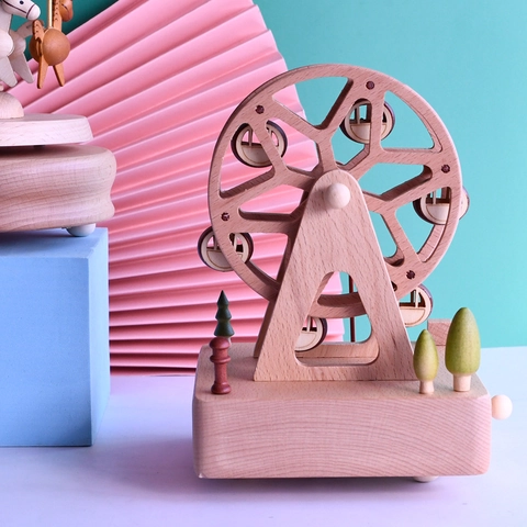 Boîte À Musique En Bois Grande Roue Rotative Mécanique À Remontoir En Hêtre Artisanal Ornement Décoratif Pour La Maison Cadeau