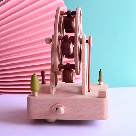 Boîte À Musique En Bois Grande Roue Rotative Mécanique À Remontoir En Hêtre Artisanal Ornement Décoratif Pour La Maison Cadeau