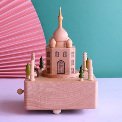 Boîte À Musique En Bois De Hêtre Architecture Taj Mahal Remontage Mécanique Ornement Musical Déco Maison Cadeau