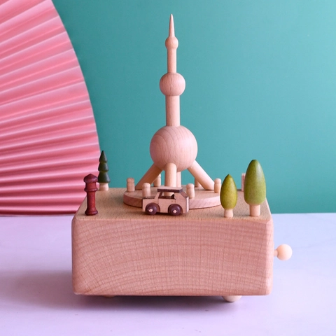 Carillon Meccanico In Legno Di Faggio Shanghai Oriental Artificial Pearl Tower Souvenir Punto Di Riferimento Decorazione Artigianale
