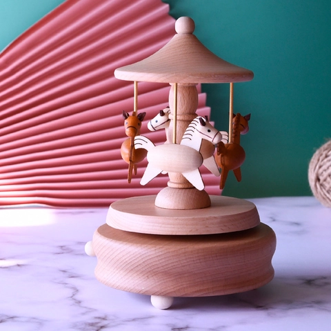 Boîte À Musique Mécanique En Bois De Hêtre Carrousel Grande Roue Décoration De Bureau Classique Rétro Cadeau