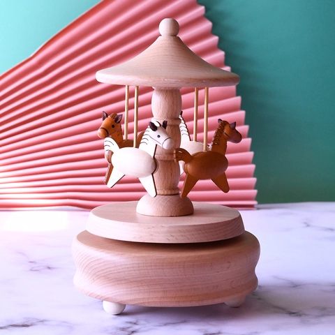 Boîte À Musique Mécanique En Bois De Hêtre Carrousel Grande Roue Décoration De Bureau Classique Rétro Cadeau