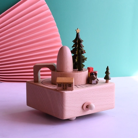 Weihnachts Spieluhr Aus Holz Rotierender Zug Buche Mechanisch Uhrwerk Weihnachtsbaum Mikro Landschaft Schreibtisch Geschenk