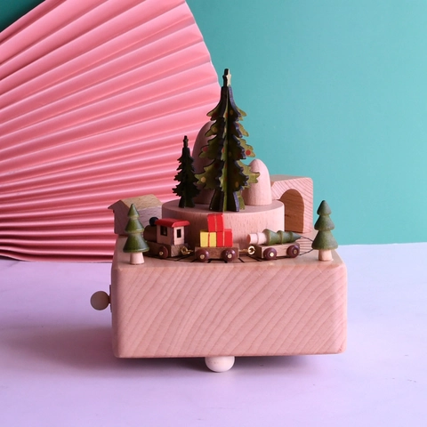 Weihnachts Spieluhr Aus Holz Rotierender Zug Buche Mechanisch Uhrwerk Weihnachtsbaum Mikro Landschaft Schreibtisch Geschenk