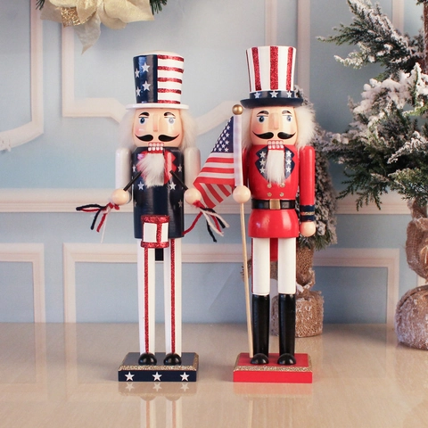 American Flag Nutcracker Soldier Puppet Wood Holiday Decoration Patriotic Stars Stripes Christmas Ornament Home Decor