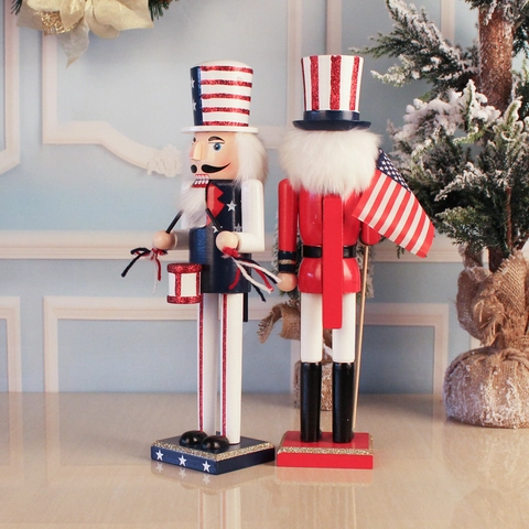 American Flag Nutcracker Soldier Puppet Wood Holiday Decoration Patriotic Stars Stripes Christmas Ornament Home Decor