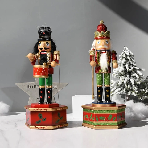 Carillon Schiaccianoci in Legno Dipinto a Mano Base Rotante Soldato Re Statuetta Decorazione Natalizia Regalo di Natale
