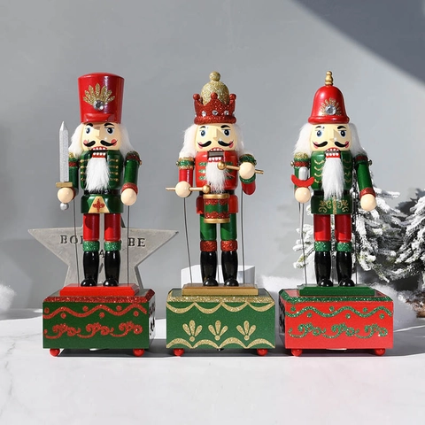 Hand Painted Wooden Nutcracker Soldier Music Box For Christmas Home Decor Vintage European Style Traditional Gift