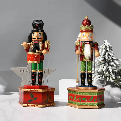 Carillon Schiaccianoci in Legno Dipinto a Mano Base Rotante Soldato Re Statuetta Decorazione Natalizia Regalo di Natale