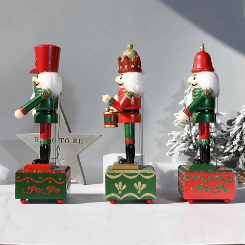 Hand Painted Wooden Nutcracker Soldier Music Box For Christmas Home Decor Vintage European Style Traditional Gift