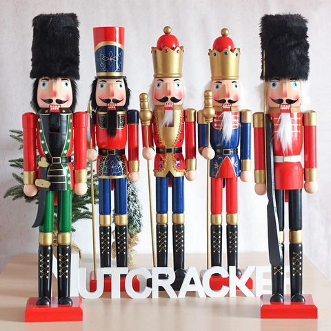 Large Wooden Nutcracker Soldier Ornament European Hand Painted King Puppet Figure Christmas Home Decor Commercial Gift