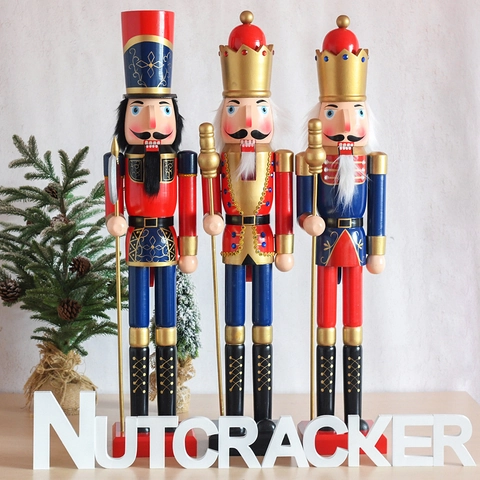 Large Wooden Nutcracker Soldier Ornament European Hand Painted King Puppet Figure Christmas Home Decor Commercial Gift