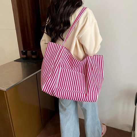 Damen Gestreift Nylon Tote Bag Große Kapazität Lässige Schultertasche Vielseitige Achselhandtasche Für Den Täglichen Einkauf