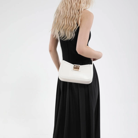 Women Underarm Shoulder Bag PU Leather Minimalist Solid Color Metal Buckle Knot Strap Fashion Handbag