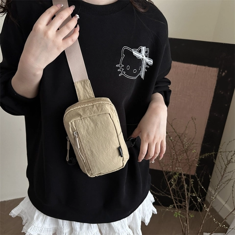 Unisex Minimalist Nylon Crossbody Bag Functional Multi Pocket Shoulder Bag With Adjustable Wide Strap Sport Leisure Sling Bag