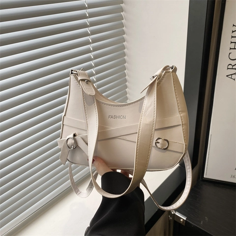 Vintage Women Fashion PU Leather Underarm Bag Decorative Bow Shoulder Bag Semi Circle Hobo Bag With Adjustable Strap