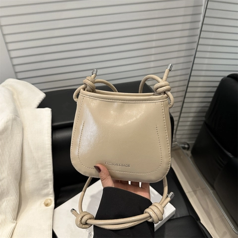 Damen Fashion PU Leder Umhängetasche Einfarbig Koreanischer Stil Kleine Quadratische Schultertasche Mit Knotenriemen