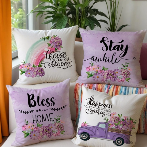 Watercolor Floral Motivational Quotes Decorative Pillowcase Linen Look Square Cushion Cover For Sofa Living Room Home Decor