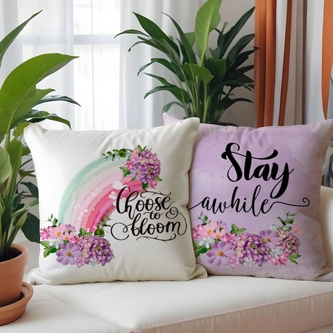 Watercolor Floral Motivational Quotes Decorative Pillowcase Linen Look Square Cushion Cover For Sofa Living Room Home Decor