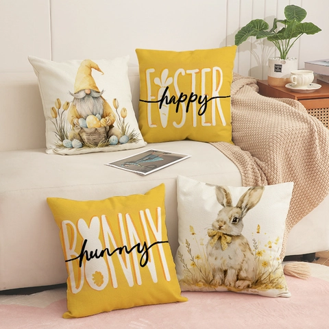 Federe Per Cuscini Con Stampa Gnomo Coniglio Di Pasqua Misto Lino Decorazioni Per La Casa Fattoria Per Divano Quadrato