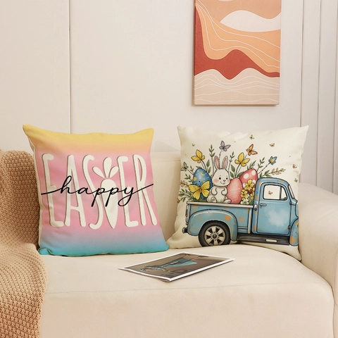 Ostern Kissenbezug Leinenmischung Dekorative Kissenhülle Hase Ei Blumendruck Feiertag Home Sofa Dekor