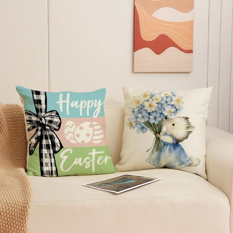 Funda De Almohada De Pascua Mezcla De Lino Decorativa Animales Cordero Erizo Para Sofá Sala De Estar