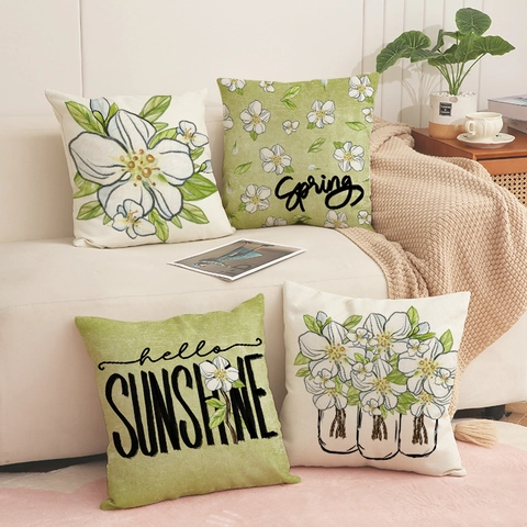 Lente Floral Linnenmix Kussenhoezen Alfabet Print Bloemen Blad Vierkante Decoratieve Kussenslopen Voor Bank Huis Decor