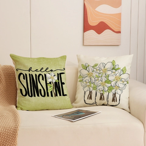 Lente Floral Linnenmix Kussenhoezen Alfabet Print Bloemen Blad Vierkante Decoratieve Kussenslopen Voor Bank Huis Decor
