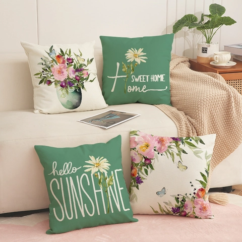 Linen Blend Decorative Throw Pillow Covers Watercolor Flower Butterfly Letter Print Square Cushion Case For Sofa Home Living Room