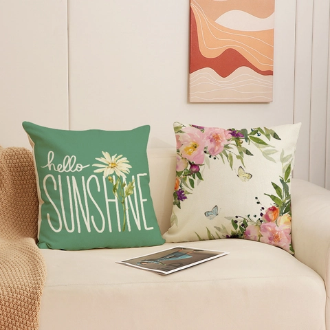 Linen Blend Decorative Throw Pillow Covers Watercolor Flower Butterfly Letter Print Square Cushion Case For Sofa Home Living Room