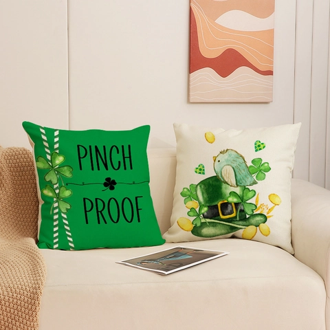 Fundas De Cojín Decorativas De Lino Para El Día De San Patricio Con Estampado De Trébol Y Letras De La Suerte Para Sofá