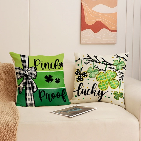 Fundas De Cojín Día De San Patricio Mezcla Lino Trébol Lucky Charm Granja Para Sofá Decoración Hogar Patrón Trébol