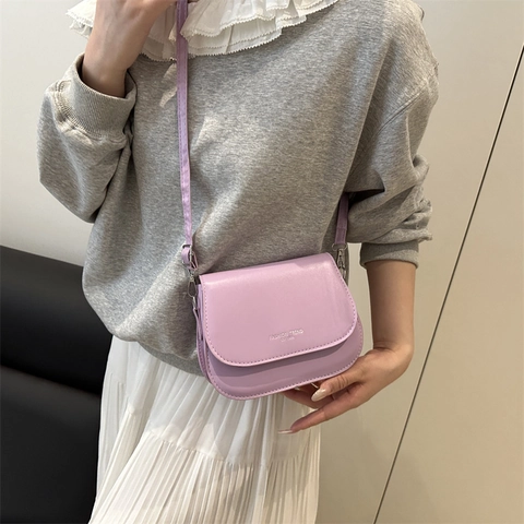 Women Fashion Letter Print PU Leather Crossbody Bag Simple Small Saddle Bag With Adjustable Strap Commuting Shoulder Bag