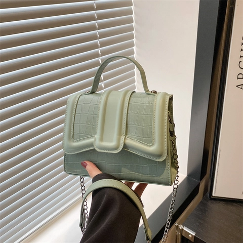 Women Crocodile Pattern PU Leather Crossbody Bag Fashion Handbag With Top Handle Chain Strap Square Shoulder Bag