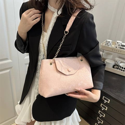 Borsa Tote da Donna con Stampa Serpente in Rilievo Pelle PU Grande Capacità Borsa a Spalla Sottobraccio con Tracolla a Catena Dorata
