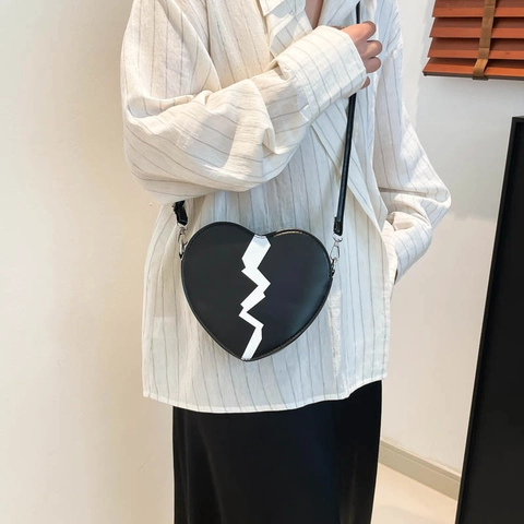 Borsa a Tracolla da Donna a Forma di Cuore Elegante in Pelle PU con Motivo a Fulmine Borsa a Spalla Piccola per Cellulare