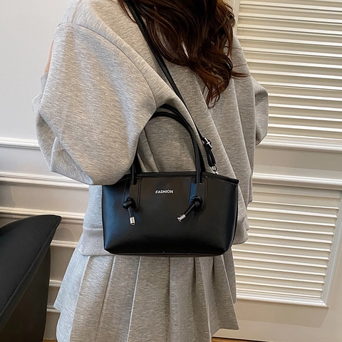 Women Fashion PU Leather Tote Bag Large Capacity Crossbody Handbag With Letter Print And Knot Decor For Daily Commute