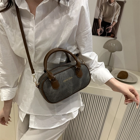 Borsa Boston Vintage Da Donna Denim Tela Pelle PU Borsa A Tracolla Moda Piccola Borsa A Cuscino Quadrata Quotidiana